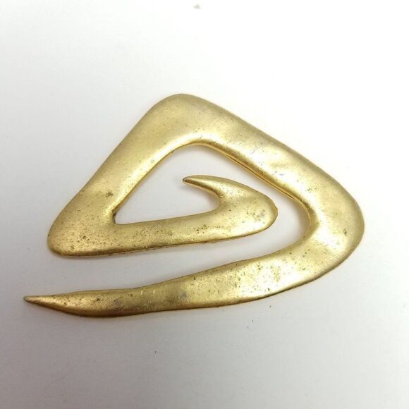 Vintage Gold Tone Spiral Brooch, Triangle Shape, Retro Modern Style, Bold 80s - Picture 1 of 5